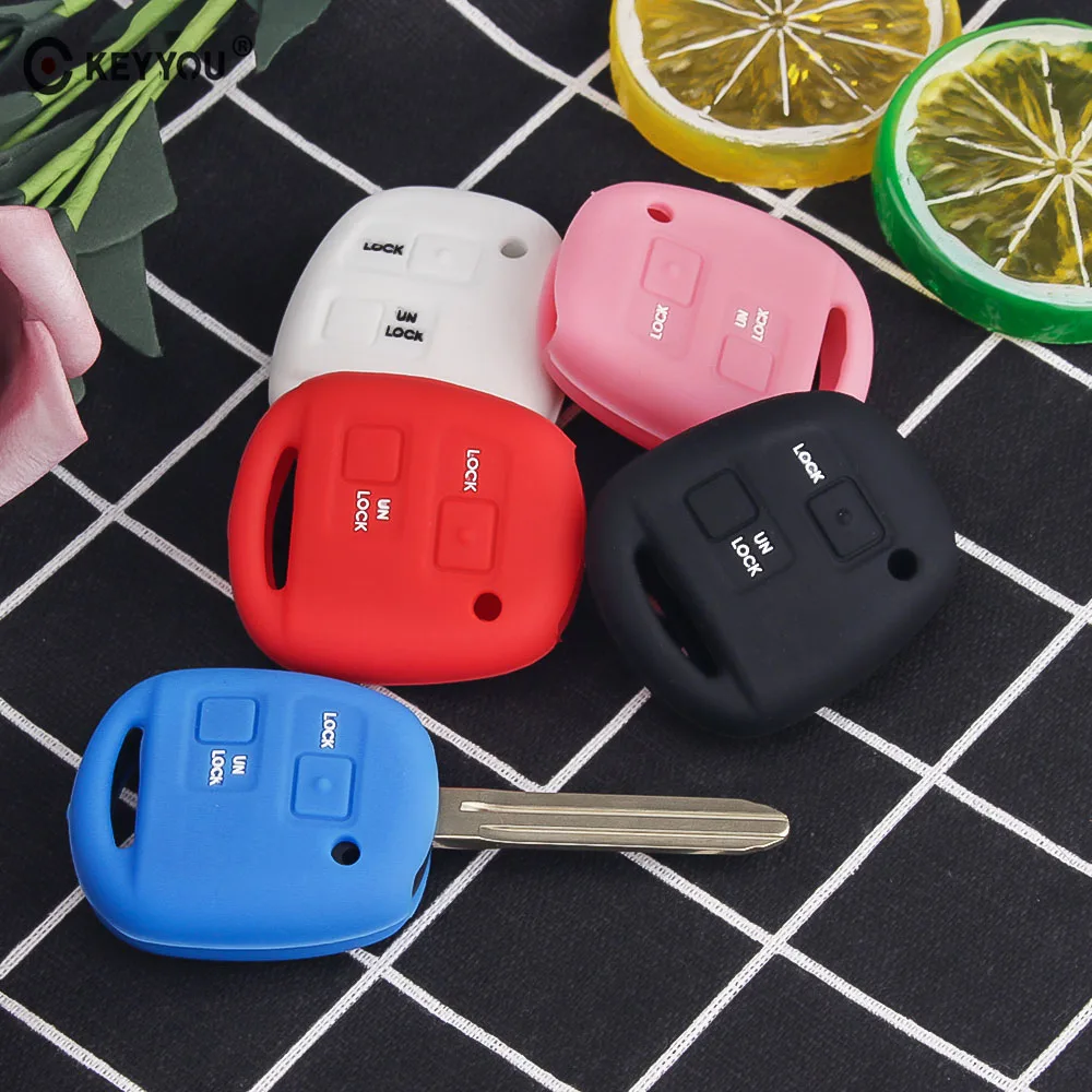 

KEYYOU 2 Buttons Silicone Car Key Case Cover Skin For Toyota Camry 4Runner Yaris Corolla RAV4 For Lexus RX LS GX SC Fob Styling