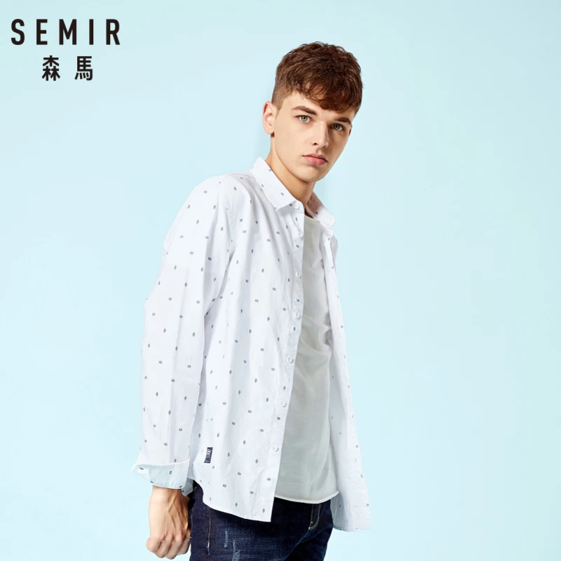 SEMIR Мужская рубашка классического кроя из 100% хлопка с рисунком и воротником