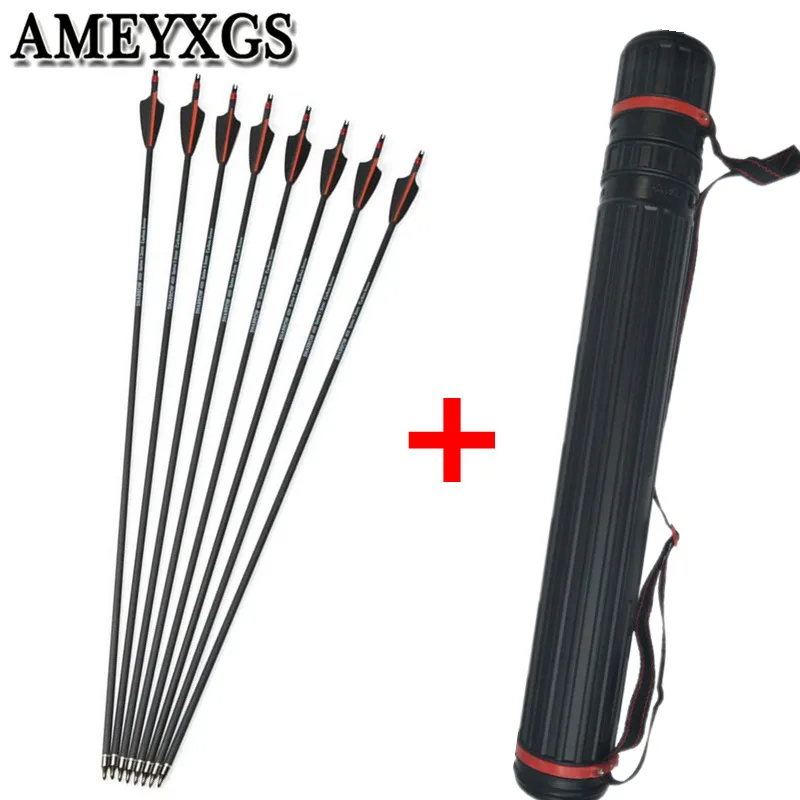 

12pcs 30" Spine 400 Archery Carbon Arrows Explosion Proof Ring Nocks With Arrow Quiver For Outdoor Hunting Shooting Accessories