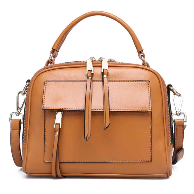 Женская сумка через плечо из натуральной кожи с карманами, дизайнерские сумки высокого качества на молнии, сумки-мессенджеры, женская сумка, бренд - Цвет: Brown