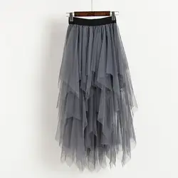 Сетчатая повседневная юбка для женщин слоистых с высокой талией, из лоскутов летние юбки для 2019, новая мода jupe femme
