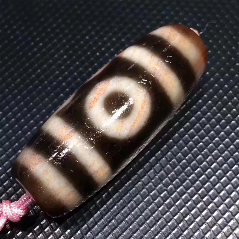 

190103-2 Magic Power Tibetan Old Cinnabar Agate 3 eye Totem dZi Bead 36MM Pendant