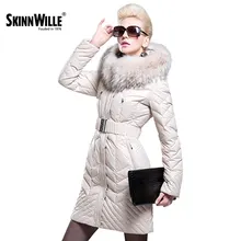 SKINNWILLE 2017 Модный пуховик с широким меховым воротником Длинный пуховик Новая коллекция Зимнее пальто Натуральный мех Теплое зимнее пальто