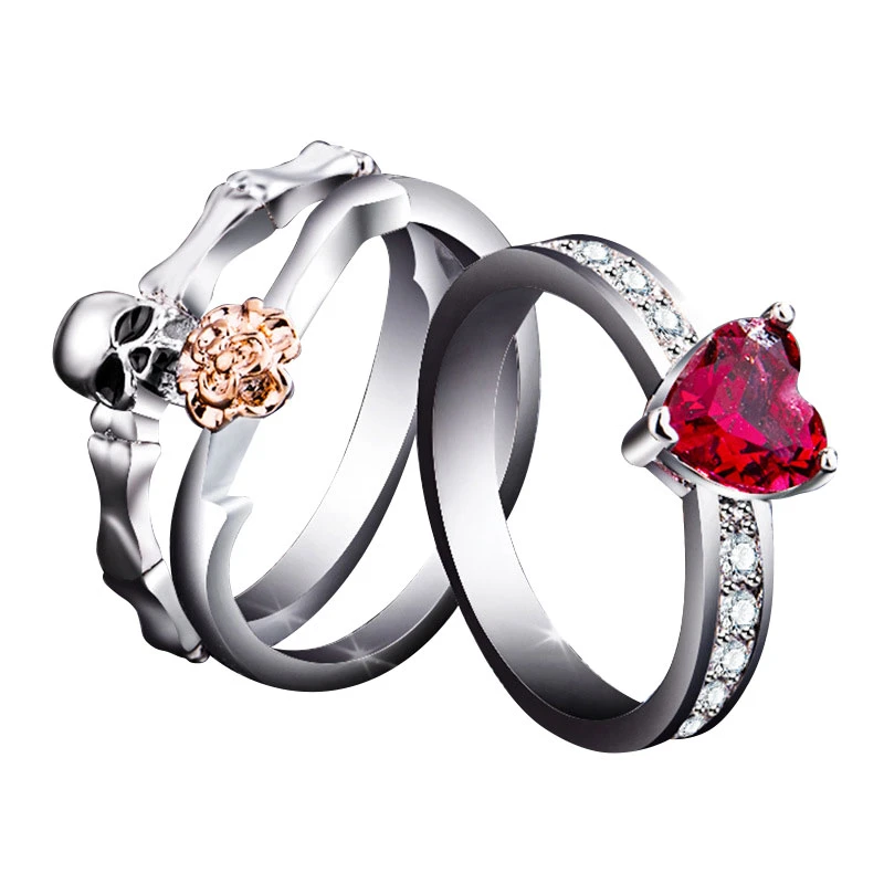 Anillo De Esqueleto Negro Boda Plateada Anillo De Cristal De Anillo De Esqueleto Negro Boda Plateada Anillo De Cristal De