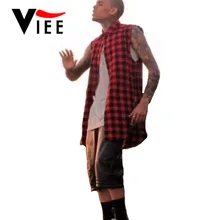 Summer New arrival Hip hop tyga mens red Tartan plaid shirts fashion side gold zipper casual blue Lattice shirt VC2927