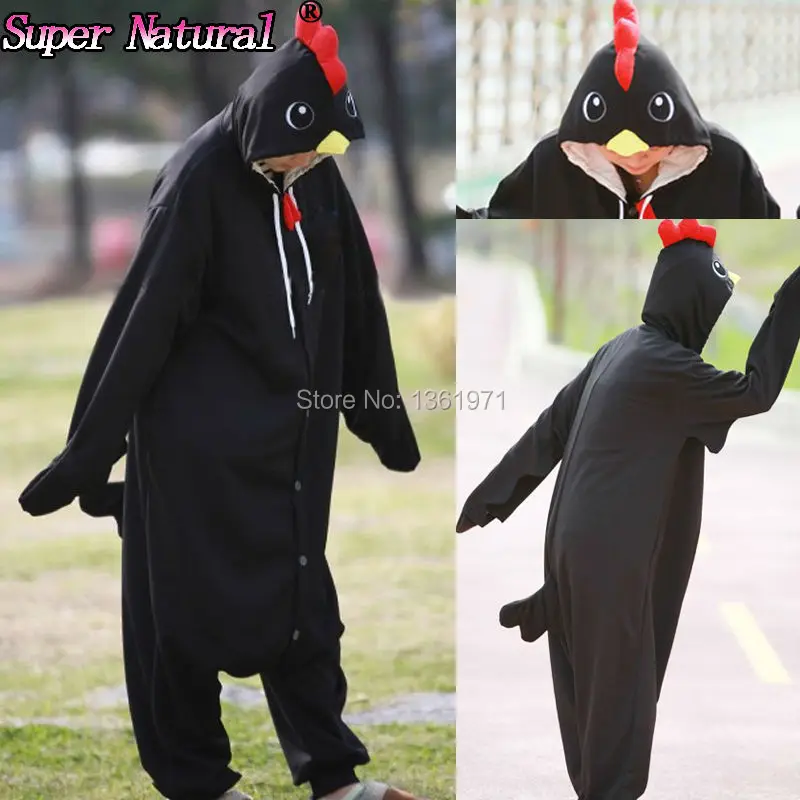 

HKSNG Animal Winter Warm Women White Black Rooster Chicken Kigurumi Pajamas Onesies Adult Party Cosplay Hooded Sleepwear