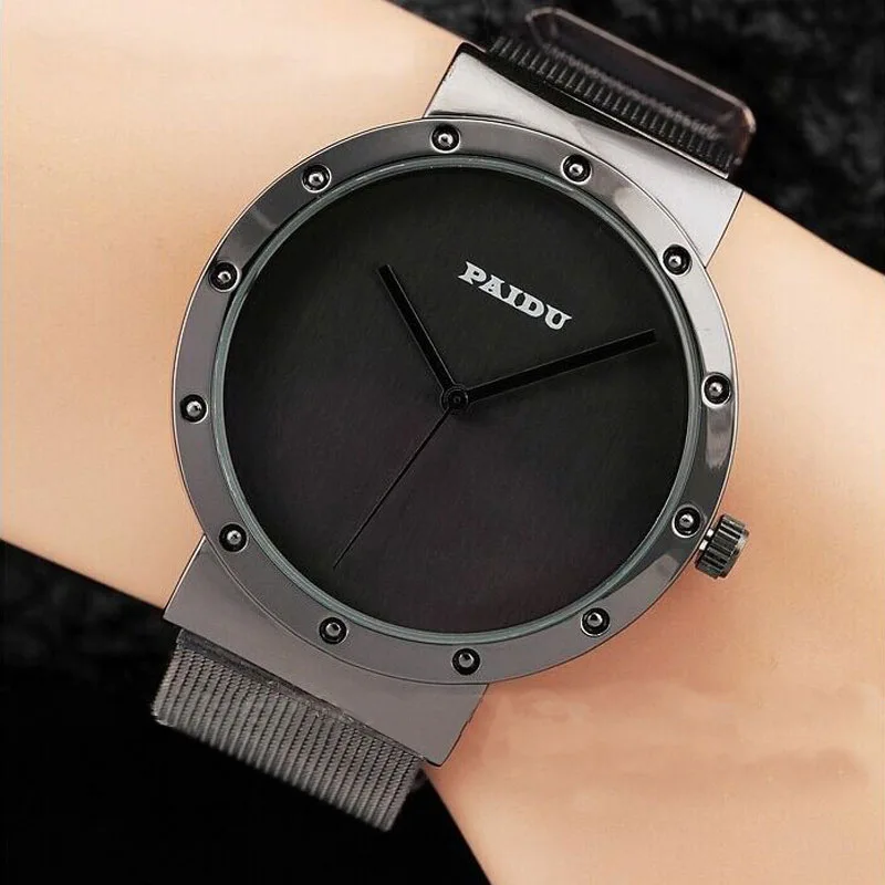 

Unique Cool Minimalist Simple Dials Black White Mesh Band Hours Creative Unisex Wrist Watches Mens Women Boys Ladies' Gifts