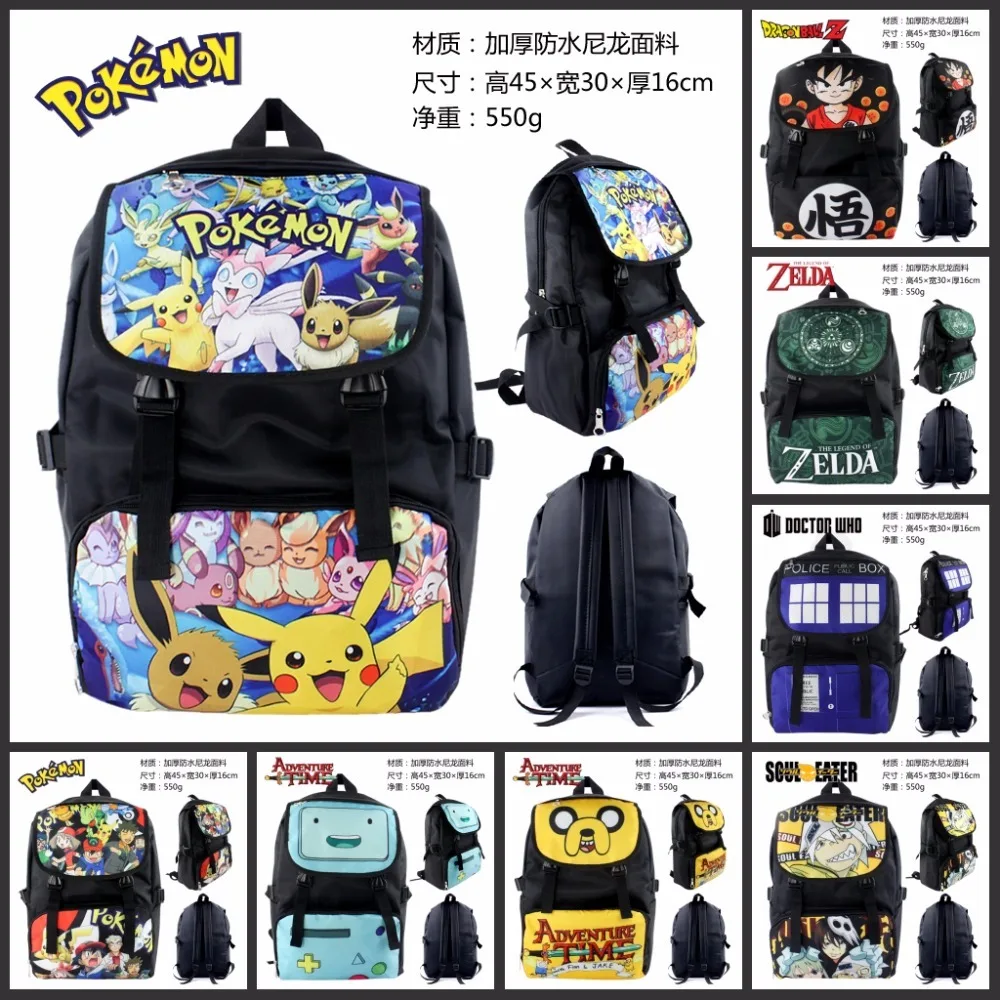 

anime Pikachu Pokemon Dragon Ball Z ZELDA Adventure Time Doctor Who Backpack Cartoon Student Bags Shoulder bag 9 style