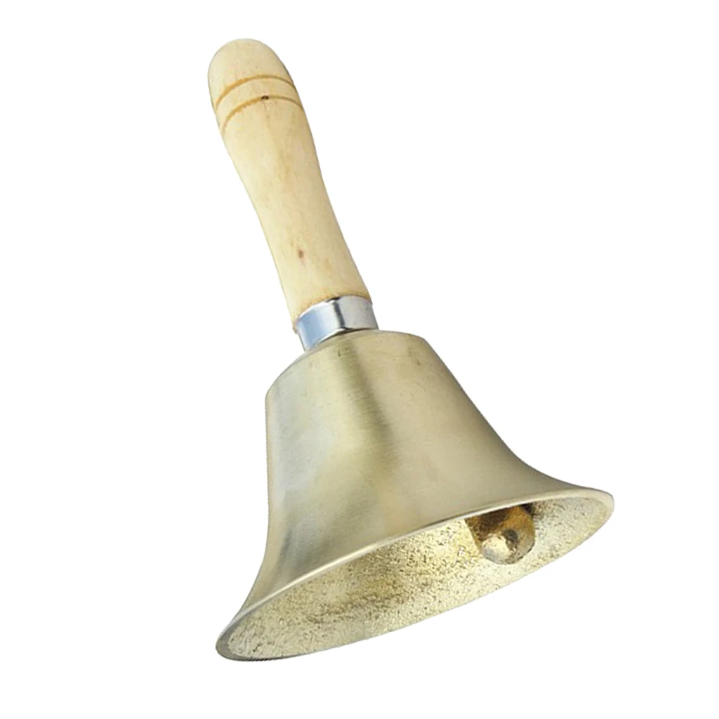 Tooyful Vintage Copper Handbell Hand Shaking Jingle Bell Wood Handle Handicraft Gift