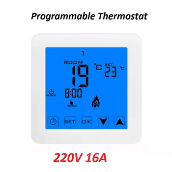 

Digital Touch Screen White Warm Temperature Controller 220V 16A LCD Display Floor Heating Room Thermostat