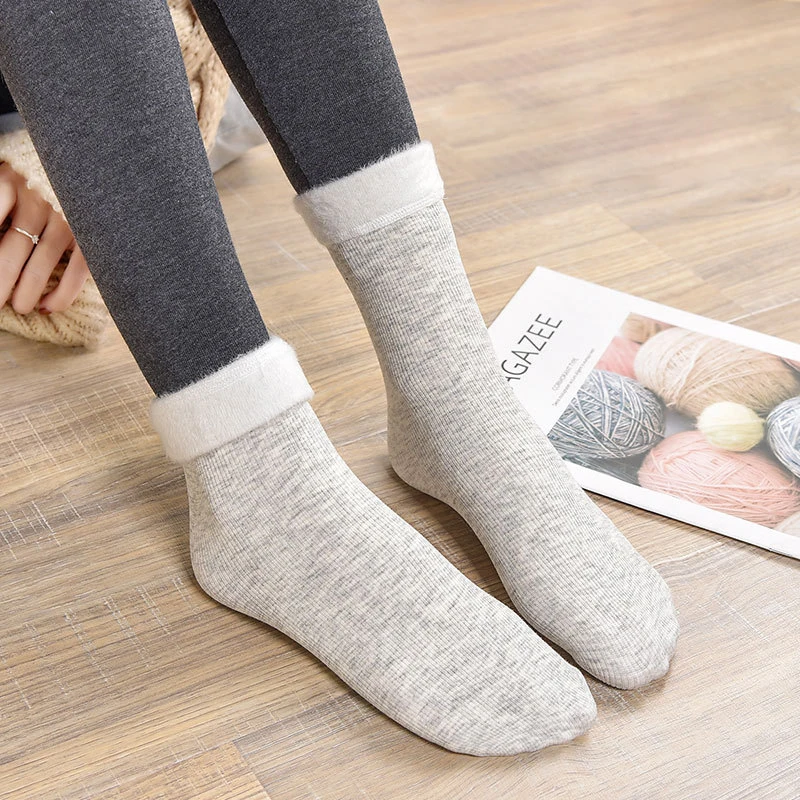 Socks Winter Warm Women Colored Cotton Plus Velvet Thickening Socks Breathable And Sweat-absorbing Fashion Mid Sock