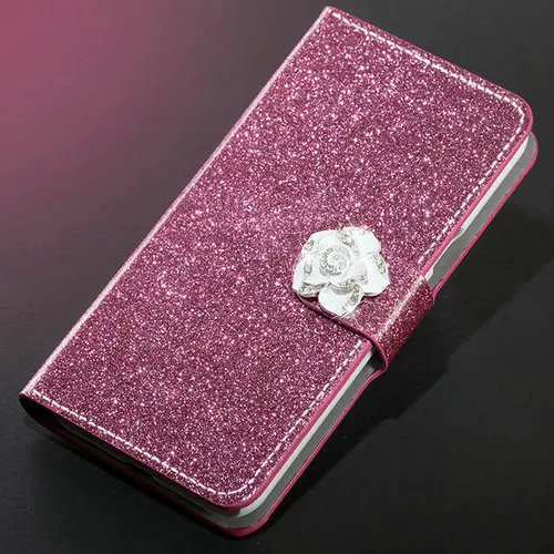 Роскошный блестящий чехол-бумажник с откидной крышкой для Leagoo M5 Kiicaa power S8 T5 M7 M9 Pro Plus чехол с бриллиантами - Цвет: Rose red Camellia