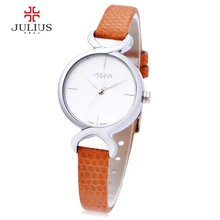 Nueva Julius JA-694 Vestido Femenino Reloj de Cuarzo 3ATM Dial Simple Delgado Hardlex Cristal Espejo Reloj de Pulsera Con Banda de Cuero Genuino