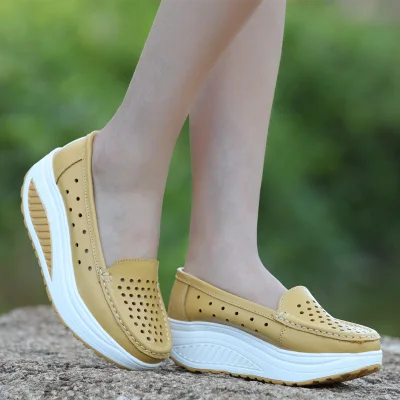 Женские весенне-Летние удобные туфли на платформе без застежки; женская тонкая обувь; уличная прогулочная обувь на танкетке, увеличивающая рост - Цвет: Yellow 8103