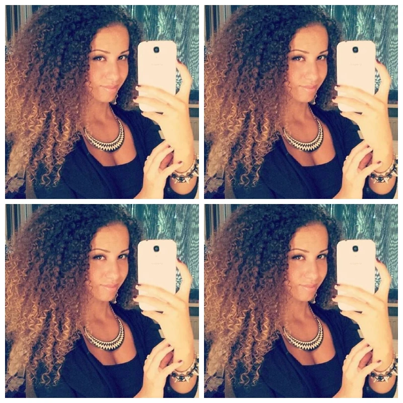 

Curly Hair Natural Black Ombre Brown/Golden Synthetic Lace Front Kinky Curly Hair Afro Kinky Curly Synthetic Wig for Black Women