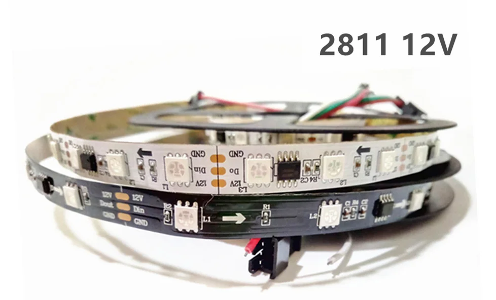 WS2811 WS2812 Светодиодные ленты 5050 SMD индивидуально адресуемых Smart RGB светильник гирлянда PCB DC5V/12 V 50 см/1 м/5 м IP30/65/67 Водонепроницаемый