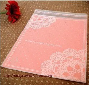 16x20cm Pink Lace Packing bag Self Adhesive Seal Food Packing Bag Snack Bag Party Favor Bag