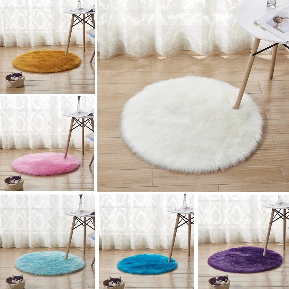 

RAYUAN Luxury Round Sheepskin Hairy Carpet Faux Mat Seat Pad Fur Plain Fluffy Soft Area Rug Tapetes Multi Color 30-140cm