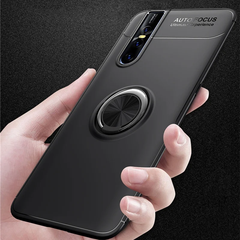 Metal Finger Ring Case For VIVO V15 Pro Phone Case Matte Soft TPU Silicone Back Cover For VIVO V15 V15 Pro Car Holder Fundas