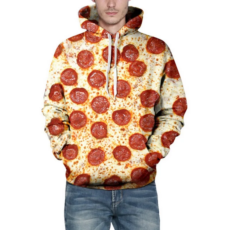 

Cute Salami Pizza Printing Sweatshirt All Match S-3XL Couple Hoodies Big Size Drawstring Long Sleeve Moletom Lovers Sweatshirts