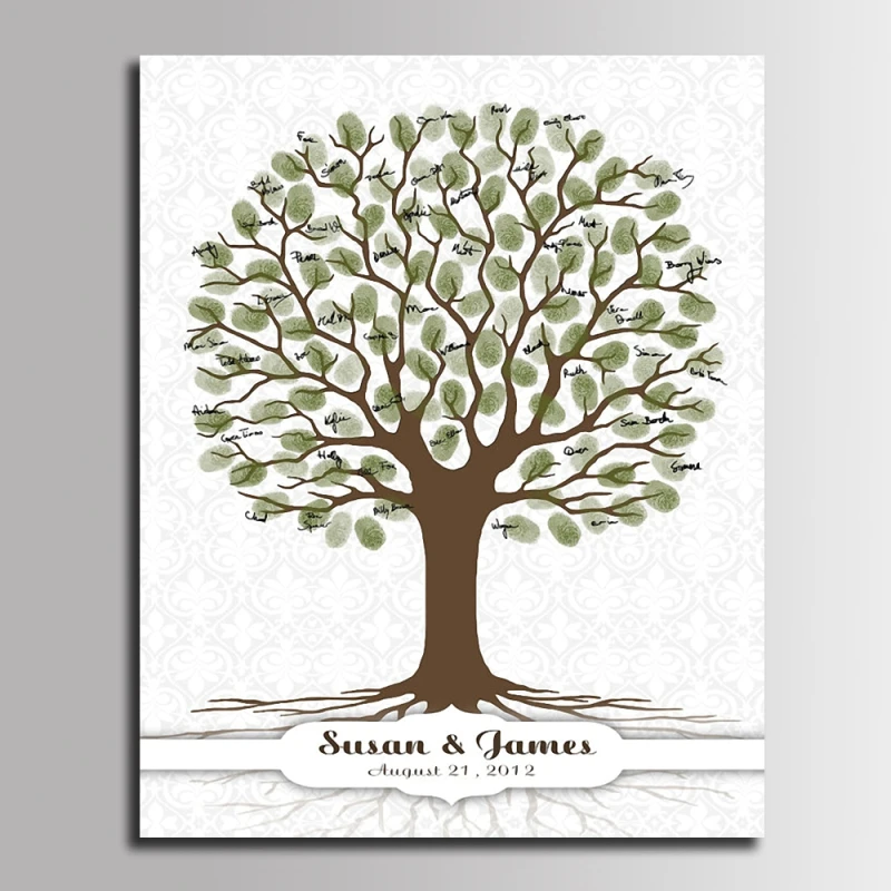 Personalized Wedding Fingerprint Tree Canvas Wall Art Poster Guest Book Baby Shower Wedding Souvenirs Children First communion