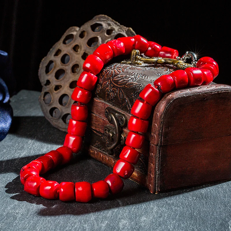 Новые Натуральные 10-12 мм красные морские кораллы нерегулярные бусы ожерелье с узелками Элегантные украшения для жены и матери подарок