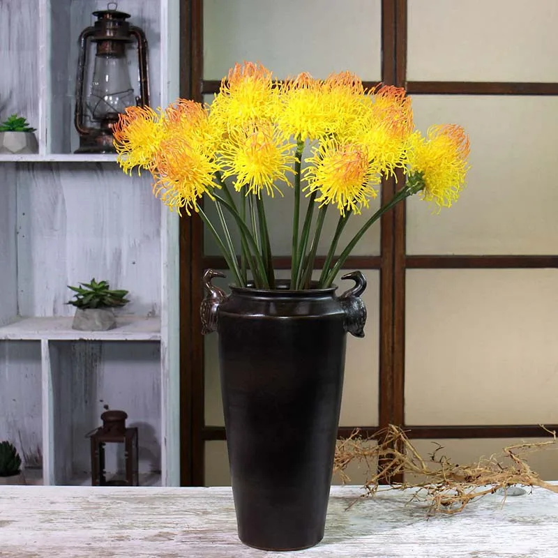 Пластиковые одна голова Leucospermum Искусственные цветы 70 см длинный мнимый цветок шар дома ваза Свадебные украшения