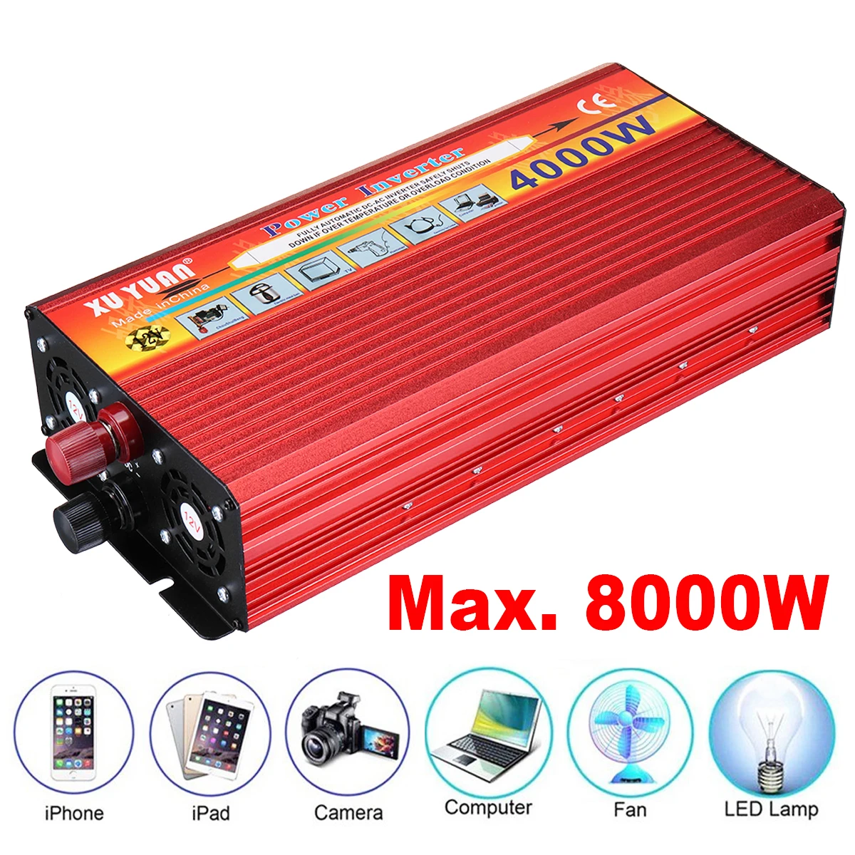 

4000W Inverter Converter Portable Aotomatic Max Power Switch Sine Wave Car Charger DC 12V To110V 240V AC USB Vehicle Transformer