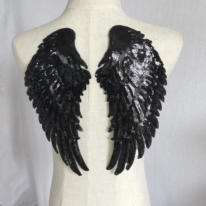

SASKIA 2Pair Wings Patches Gold Sliver Sequins Embroidery Patch Sewing Iron On Clothes Feather Applique DIY Stickers Wedding