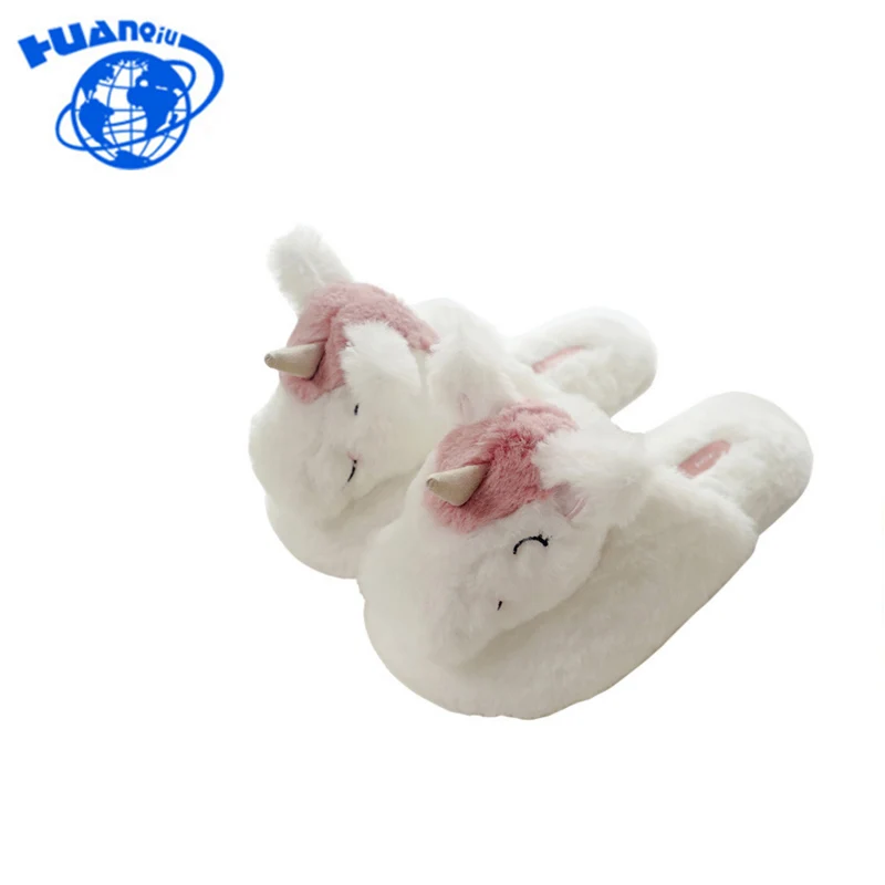 

HUANQIU Lovely Cartoon Unicorn Slippers Women Pantufa Unicornio Slipper Winter Indoor Warm Plush Home slippers Pantuflas FM30