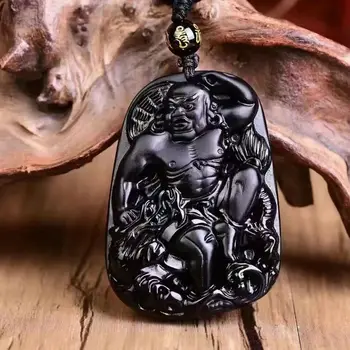 

wan Natural black stone ride Dragon Zhong Kui Pendant 55*39MM necklace Jewelry