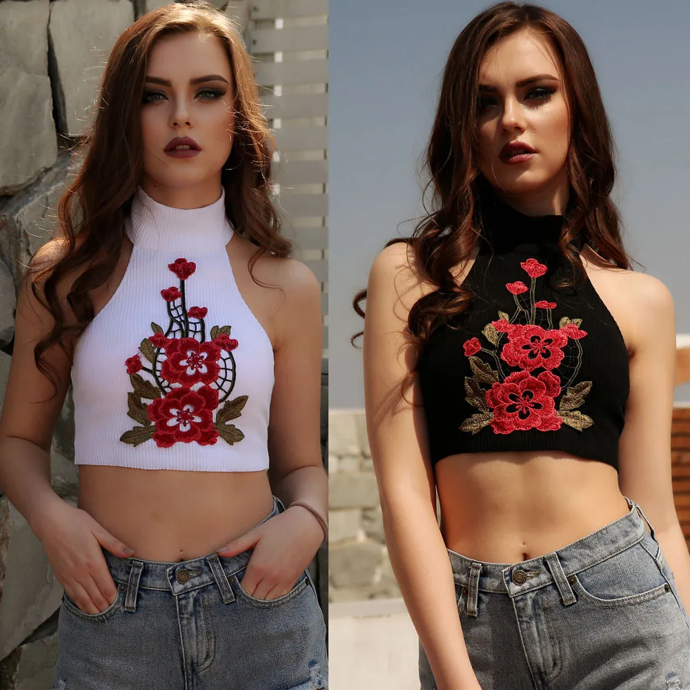 2019 Womens Summer Halter Embroidery Bandage Crop Tops Sleeveless Vest Tank Tee T-Shirt 40# | Женская одежда