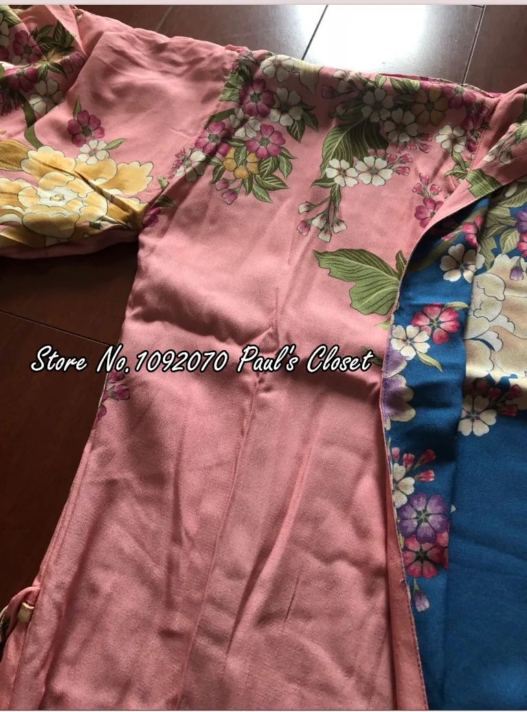 Женщины Реверсивный люкс Макси кимоно в синий и светло-розовый цветочный
