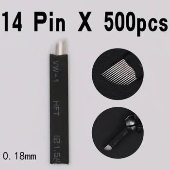 

500 pcs Disposable Sterile 14 Pin Blades Tattoo Microblading Needles For 3D Permanent Makeup Eyebrow Embroidery Manual Pen