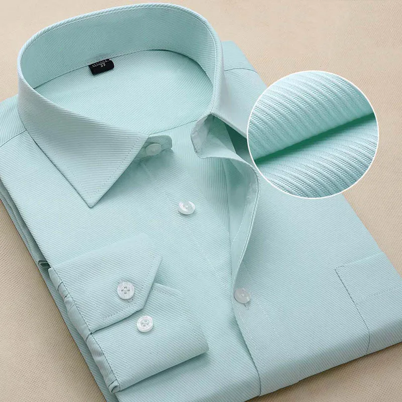 Plus Size Men Dress Shirts Long Sleeve Solid Business Formal White Man Shirt Fashion Male Social Big Size Shirts
