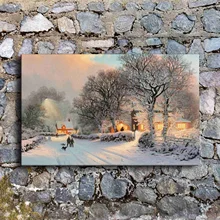 Картина на холсте настенная 1 шт. Удобная винтажная зимняя деревенская Снежная сцена картины для гостиной печать плакат домашний декор