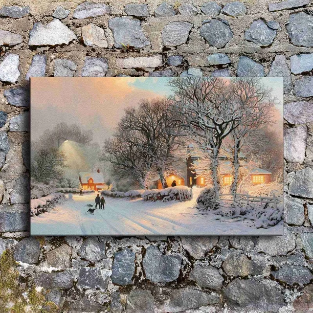 Canvas Painting Wall Art 1 Piece Comfortable Vintage Winter Village