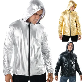 

Grandwish Fashion Shiny Gold Jacket Men Hooded Coat Jacket New Spring Drawstring Windbreaker Outerwear Hip Hop Streetwear ,GA166