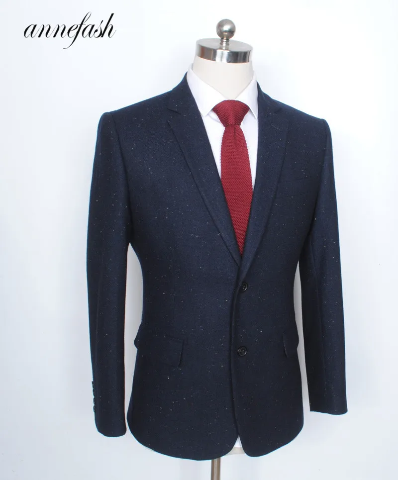 Изготовленный на заказ Ретро меланжевый цвет пятно медь темно-синий шерстяной твидовый костюм британский стиль мужской костюм slim fit Блейзер Свадебный костюм 3 шт