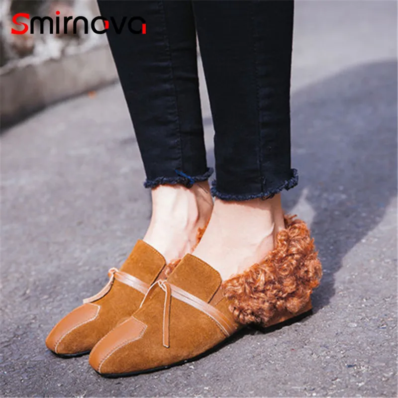 

Smirnova new fashion 2018 autumn winter shoes woman square toe shallow pumps women shoes low heels ankle boots big size 34-43