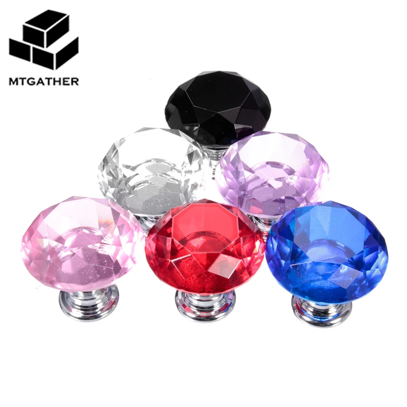 MTGATHER 5pcs 30mm Crystal Glass Diamond Door Handles Home Kitchen Cabinet Cupboard Drawer Pulls Wardrobe Knobs