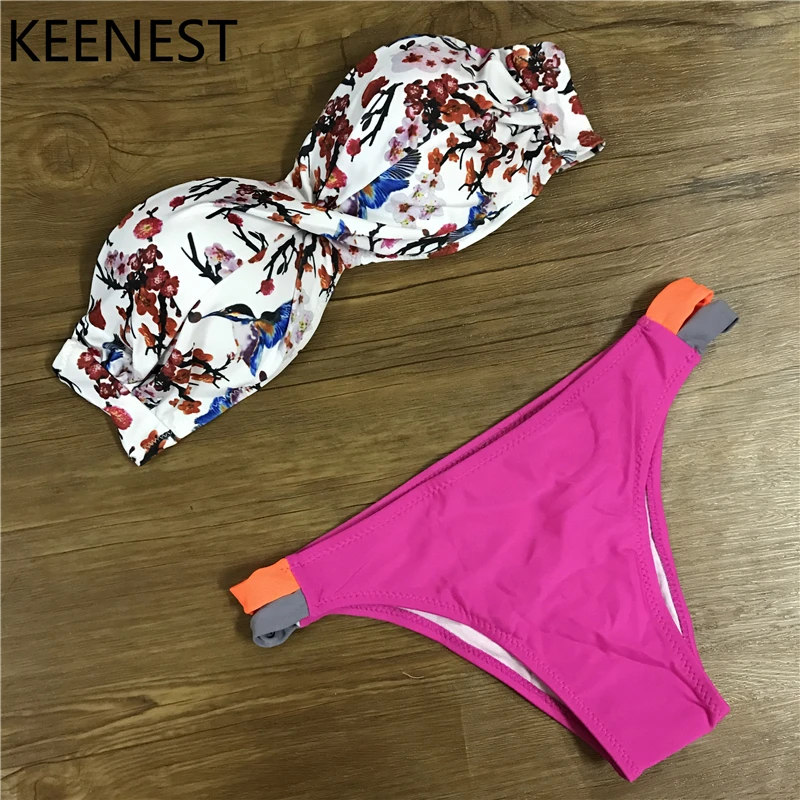 

KEENEST Women Sexy Bandeau Bikini Set Push-Up Padded Bras Brazilian Beachwear Women