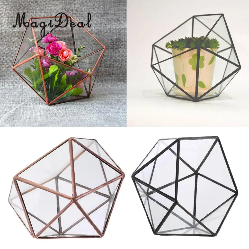 MagiDeal прозрачный стеклянный геометрический Террариум коробка для растений сеялка 17x17x17 cm черный