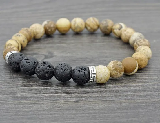 

8mm vty545 Buddha elastic thread adjusted black volcanic lava Stone bead essential oils diffuser picture stone Bracelet Bangles