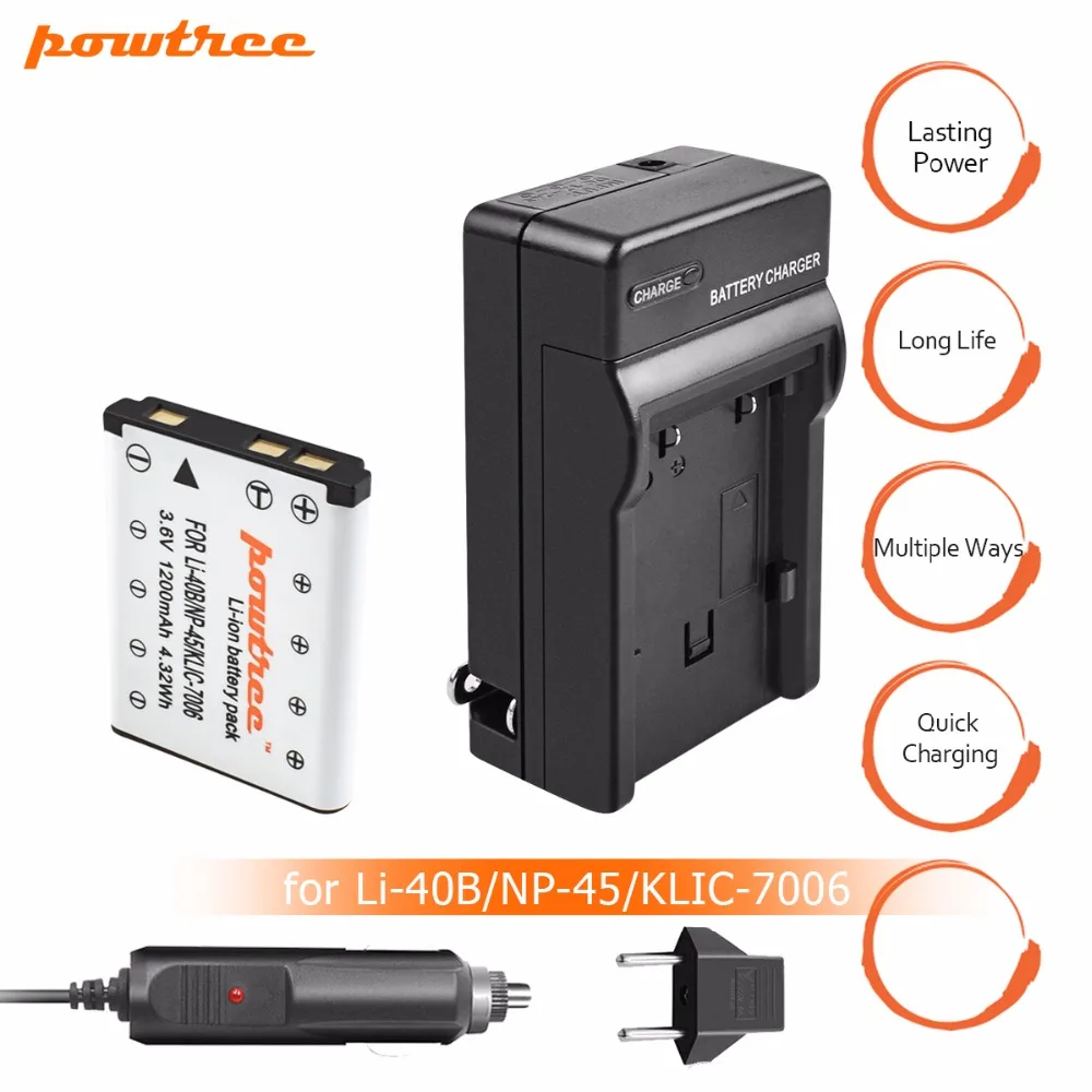 

1Packs LI-42B Li-ion Battery 3.6V 1200mAh+Battery Charger+Car charger Olympus for FUJIFILM fuji NP-45 NP 45A 45B 45S