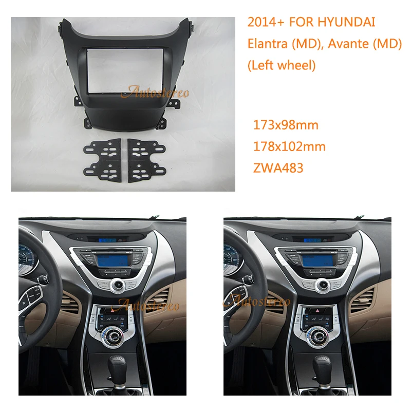 

ZWNAV 11-483 Double DIN Car Stereo Radio Fascia Plate Panel Frame Kit for HYUNDAI Elantra (MD), Avante (MD) 2014+ Left wheel