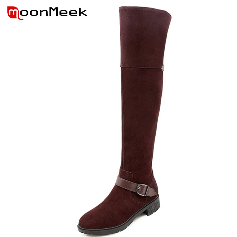 

MoonMeek top quality 2020 fashion over the knee boots popular cow suede leather boots ladies med heels woman winter boots