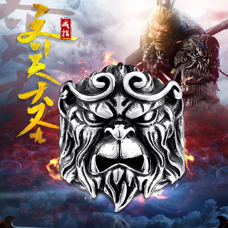 buy Beier new store 316L Stainless Steel high quality Winning Buddha monkey king men ring Fashion Jewelry BR8 291