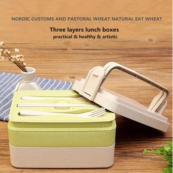 

Wheat Straw Large Capacity Lunch Boxs Food Storage Container for Kids Microwave Oven Bento Box Dinnerware Set Camping Lunchbox