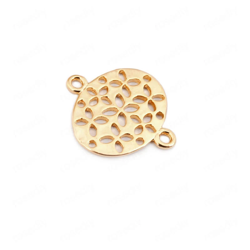 

(33565)10PCS 19*17MM 24K Gold Color Brass 2 Holes Flower Oval Shape Connect Charms High Quality Diy Jewelry Findings Accessories